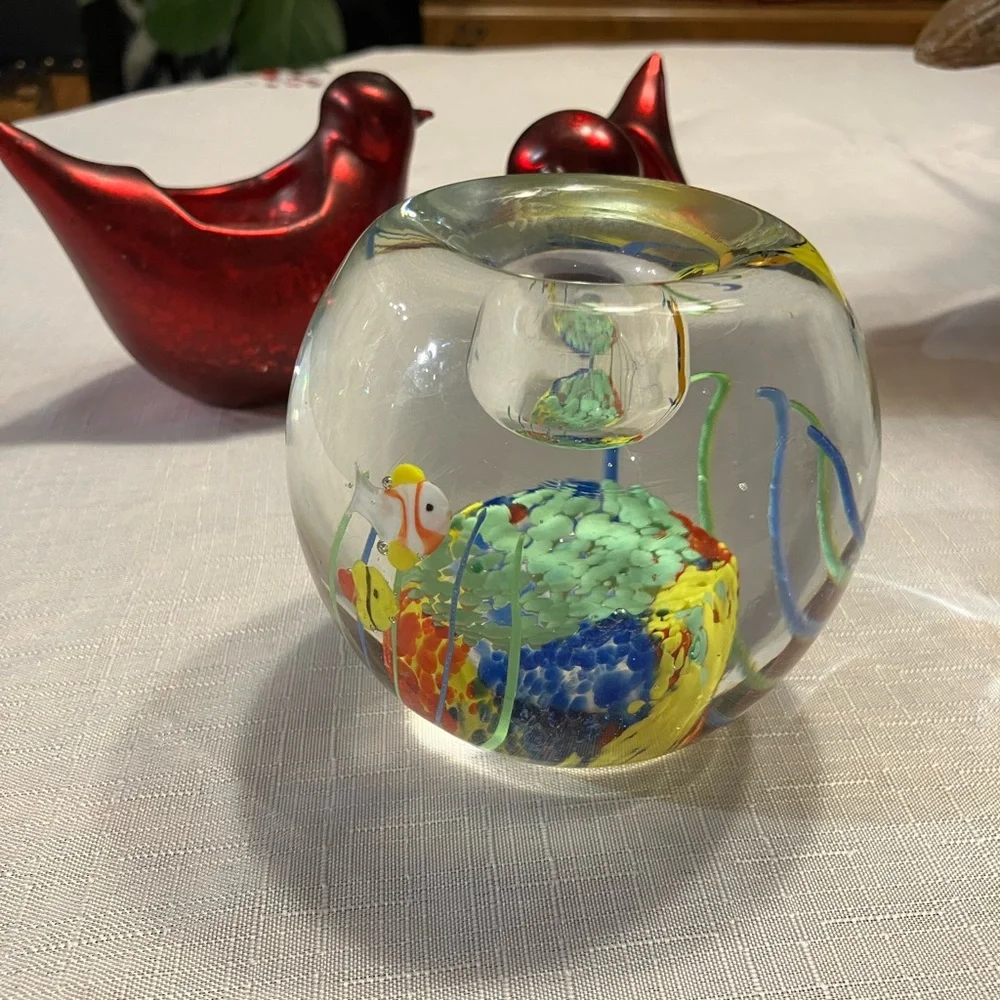 Handcrafted Glass Fish PAPERWEIGHT candle holder,Aquarium Decor.